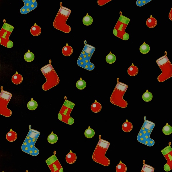 Christmas Cotton - Stockings on Black
